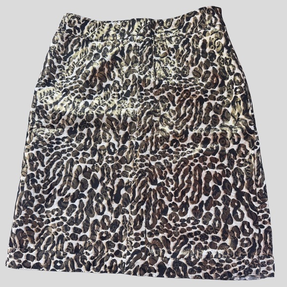 Tory Burch Silk Blend Metallic Animal Print Leopard Pencil Skirt Size 10 - Picture 2 of 5